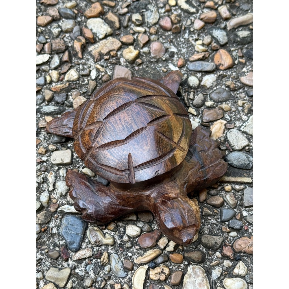 Hand‎ Carved Wood Sea Turtle Figurine Nautical Tropical Coastal Home Decor 4.5in